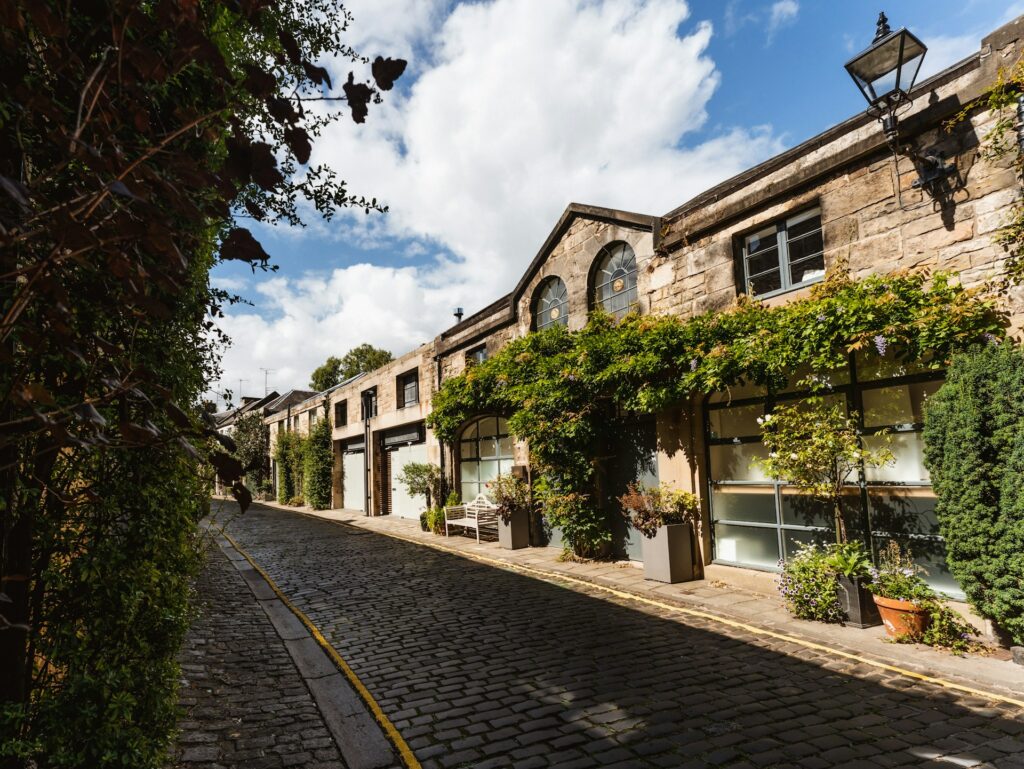 A quiet corner of Circus Lane in Stockbridge, Edinburgh