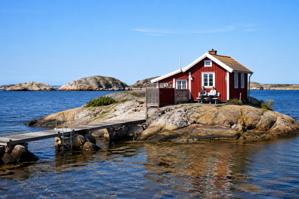 A red cottage on an island in Gothenburg's southern archipelago