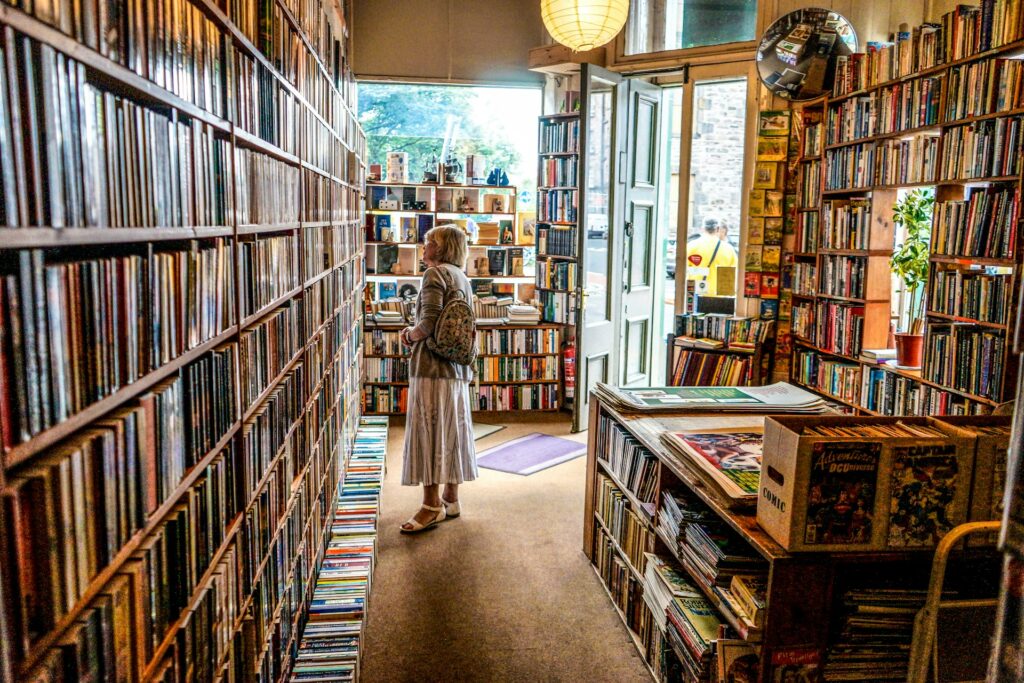 Browsing books in an Edinburgh bookshop