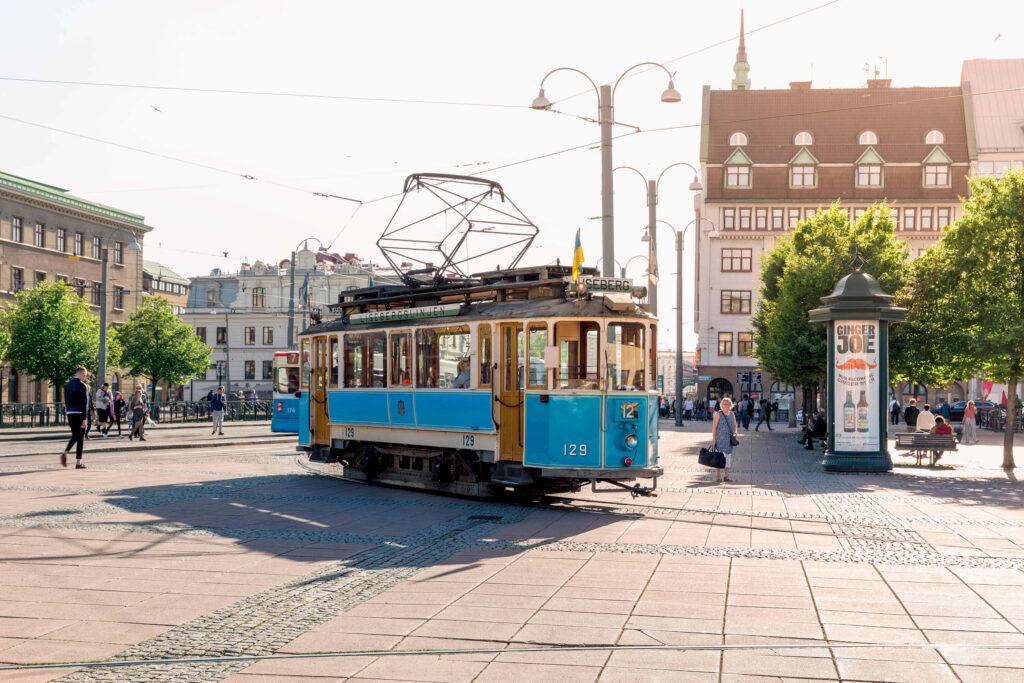 A historic Gothenburg tram on the city's street network