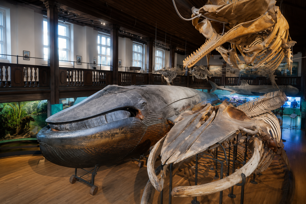 Das montierte Blauwalskelett im Naturkundemuseum Göteborg