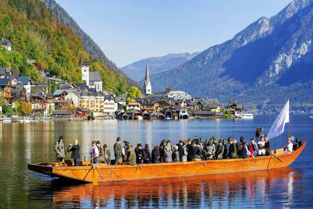 Traditional wooden boat on Lake Hallstatt