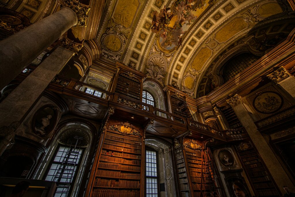 Baroque State Hall of the Austrian National Library in Vienna, whose music collection holds the autograph of Mozart's Requiem