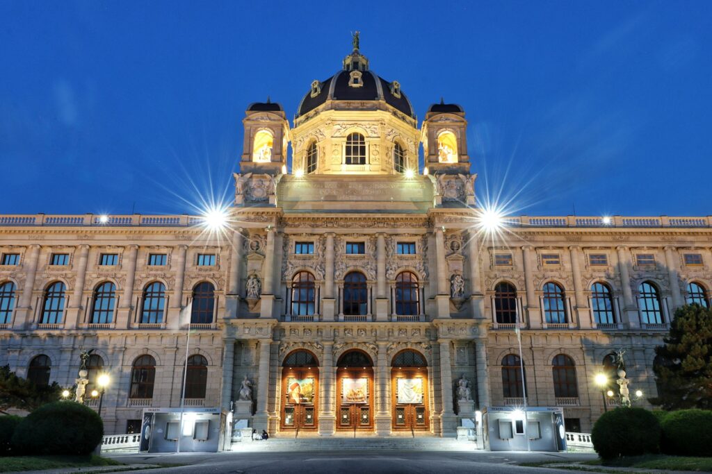 The Kunsthistorisches Museum in Vienna illuminated at blue hour