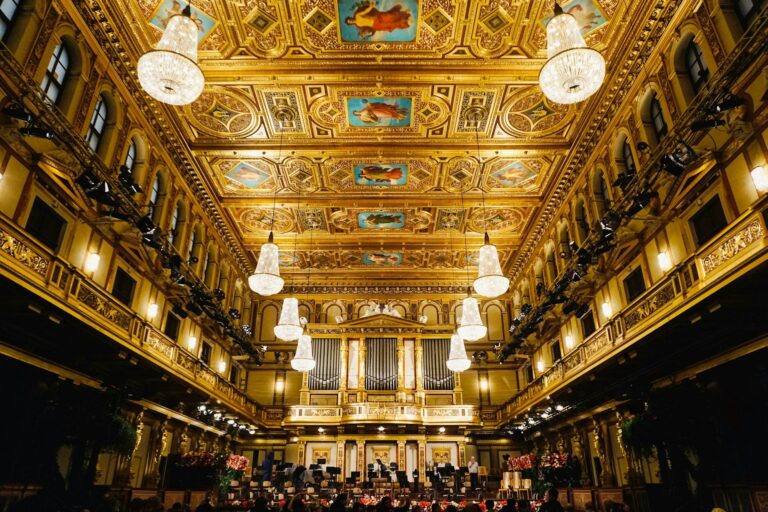 The gilded ceiling and balconies of the Golden Hall in Vienna's Musikverein