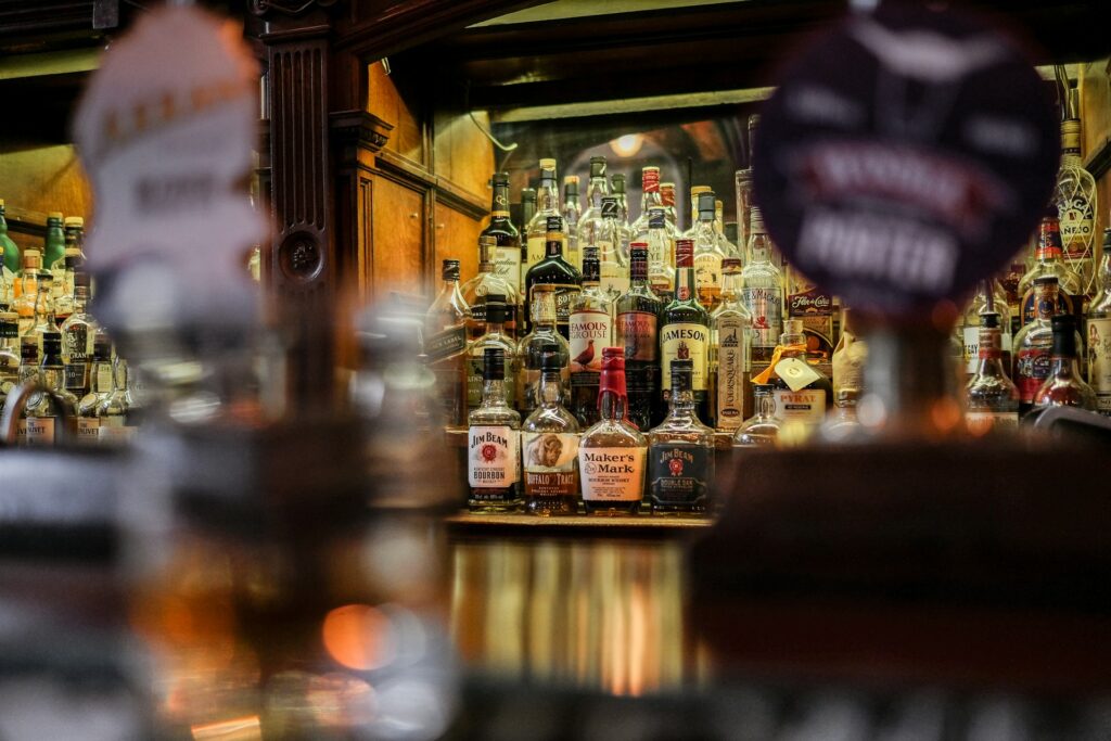 A whisky bar in Edinburgh, busy in the evening